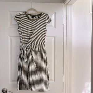 Olive green and white striped knit dress with bow from Talbots